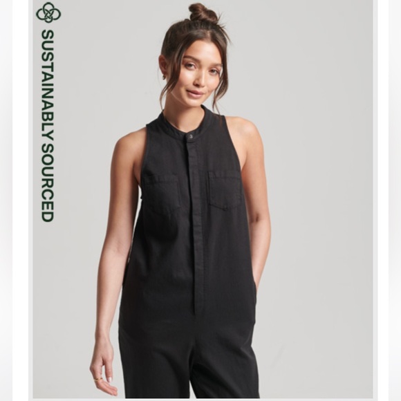 Superdry tencel sleeveless jumpsuit black sz4 Like New! - Picture 1 of 8